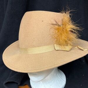 Vintage Tan Fedora with Feather Accent